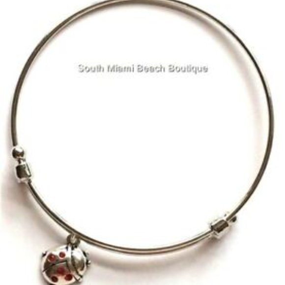 Crystal Ladybug Charm Bracelet Lady Bug Red Crystal Insect Silver Plated Bangle - Picture 5 of 8
